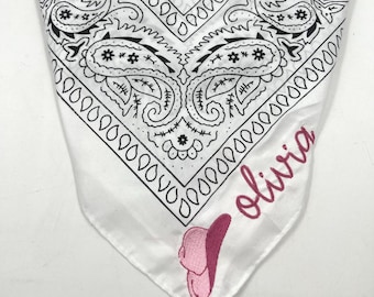 Embroidered Cowboy Hat Bandana, Nashville Bachelorette Handkerchief, Personalized custom Gift, Cowgirl Rope Font scarf, Monogrammed gift