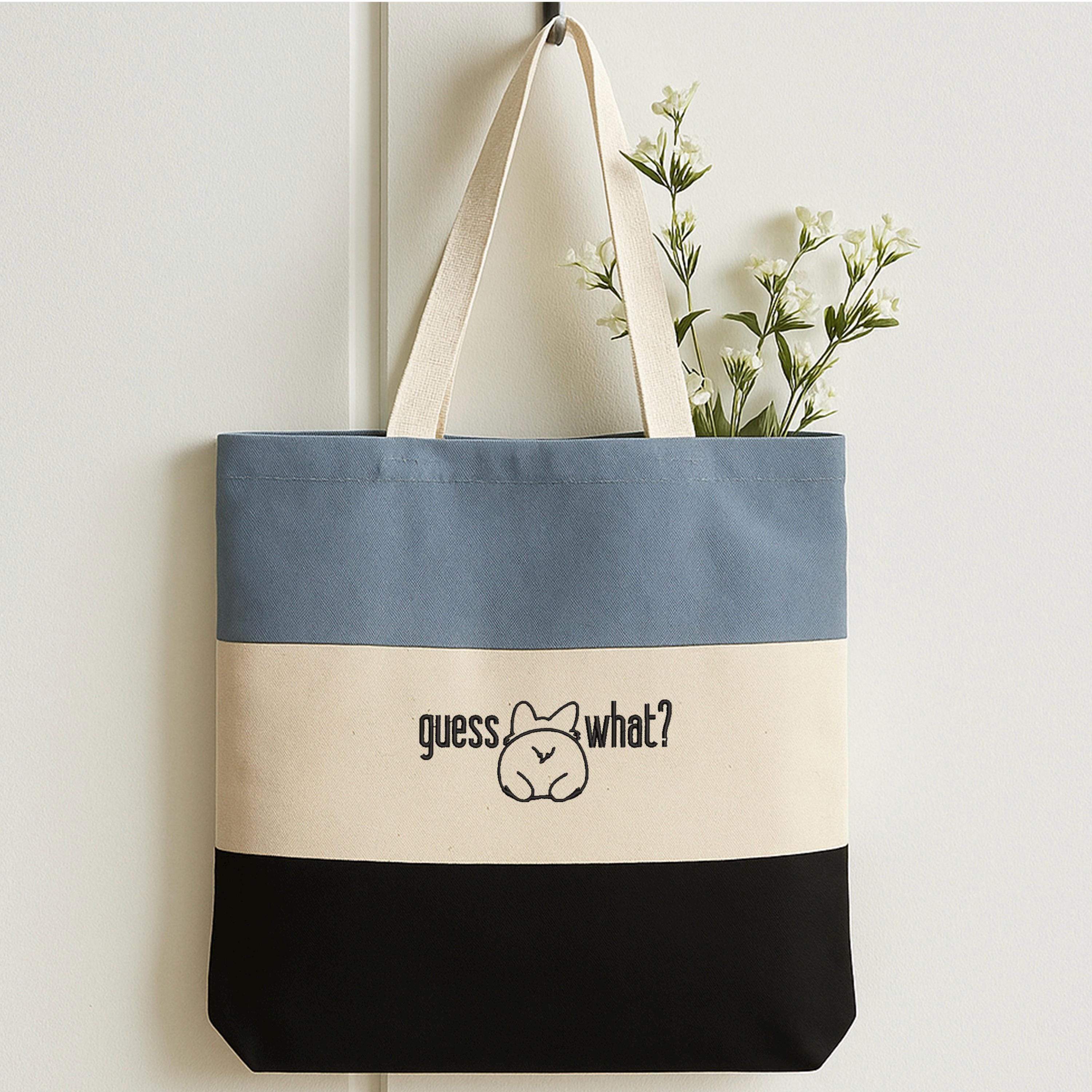 コーギーのお尻が刺繍されたキャンバストートバッグ、かわいいコーギー