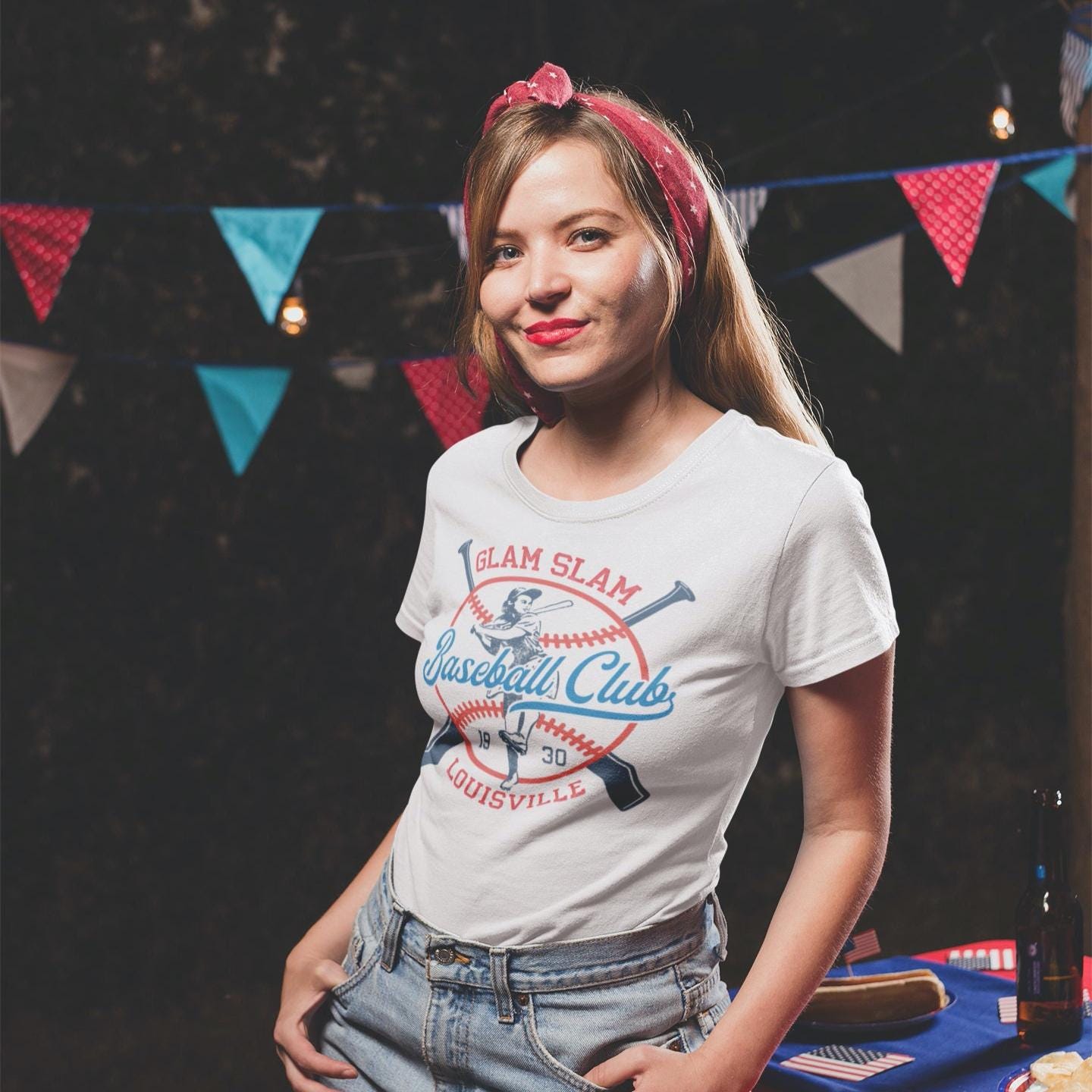 Retro baseball pin up girl shirt, Vintage Baseball tee, Summer Softball tee, A League of their Own, All American girl shirt, July 4th tee