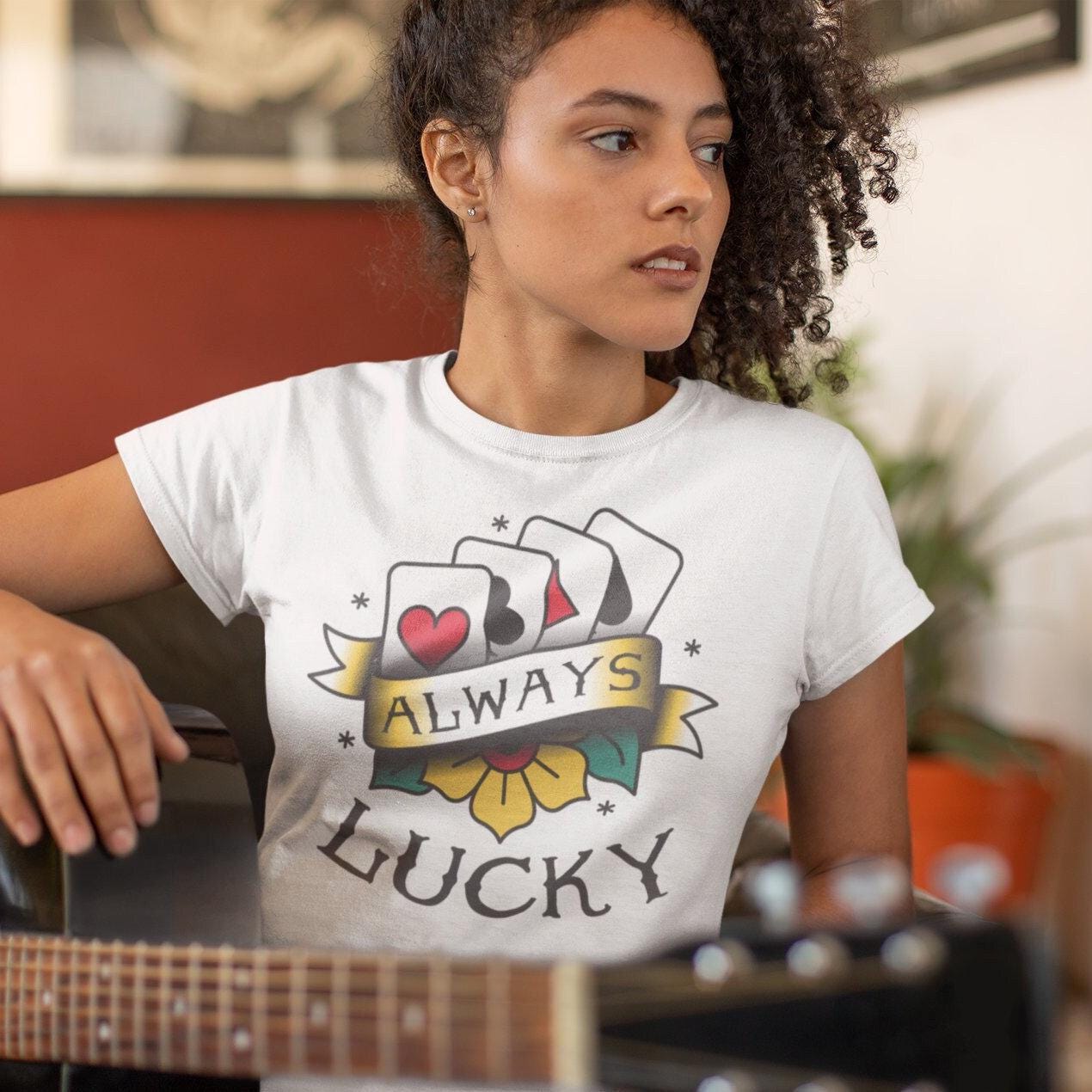 Always Lucky Tattoo T Shirt, Playing Cards Tee, American