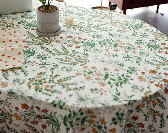 Tablecloth Wildflower Washed Linen Shabby Chic Floral Pattern Table Cloth Farmhouse French Country Rectangular Rustic Vintage Linen Table