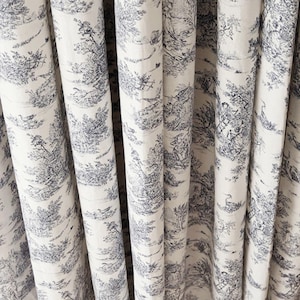 Grijze toile de jouy-patroon boerderij linnen gordijnen Cottage aangepaste gordijnpanelen Franse klassieke gordijnen keuken café valletjes set van 2
