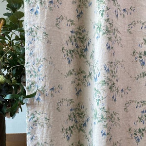 Set of 2 Natural Botanical Linen Curtain Garden Plants Drapes Natural Linen French Country Curtains Custom Linen Drapes Kitchen Cafe Valance image 2