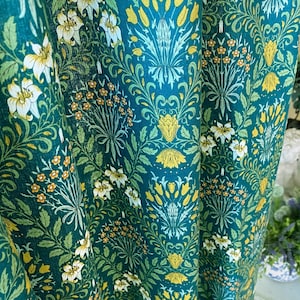 Floral Damask Linen Curtains Farmhouse Linen Drapes Retro Flower Curtain Panel Living Room Custom Curtains Green Background Set of 2