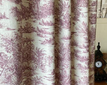 Toile de Jouy Linen Curtains: French Country Window Panels, Set of 2