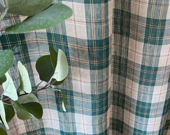 Set van 2 groen geruite geruite 100% linnen gordijnen moderne vintage tartan linnen gordijnen boerderij gecontroleerde gordijnen linnen geruit gordijnpaneel