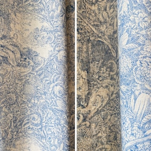 Set of 2 French Beige Blue Toile Linen Curtains Farmhouse Linen Drapes Floral Curtain Panel Long Bay Window Bespoke Living Room Curtains image 3