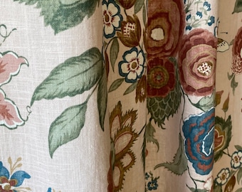 Set of 2 Washed Linen Curtain Baby Pink Farmhouse Heavy Linen Curtain Botanical Wildflower Curtain Panel Nature Flower Pattern Plant Curtain