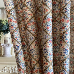 Set of 2 Ethnic Bohemian Linen Curtains Retro Rustic Boho Drapes Floral Linen Curtains Kitchen Cafe Valance Dining Room Custom Curtains
