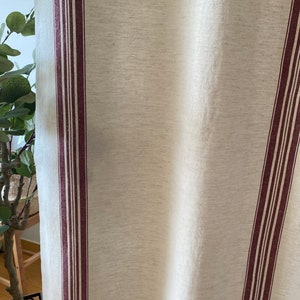 Set of 2 Burgundy Stripe Softened Linen Curtains European Classic Linen French Style Natural Rustic Grain Sack Linen Drapes Custom Drapes