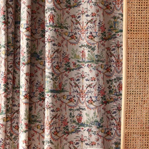 Farmhouse Linen Curtains Cottage Curtain Panels French Classic Pattern Drapery Kitchen Cafe Valances Living Room Bedroom Drapes Set of 2