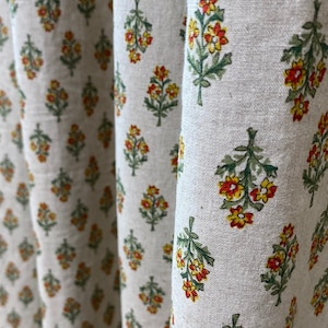 Set of 2 Natural Linen Curtains Farmhouse Linen Drapes Retro Floral Curtain Panel Cute French Country Flower Drapes Kitchen Cafe Valance
