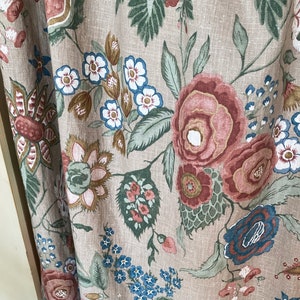 Heavy Linen Curtains Beige Farmhouse Botanical Wildflower Panels Vintage Rose Floral Pattern Cottage House Drapes Custom Made Set of 2