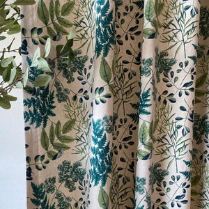 Set of 2 Green Botanical Linen Curtains French Country Drapes Softened ...