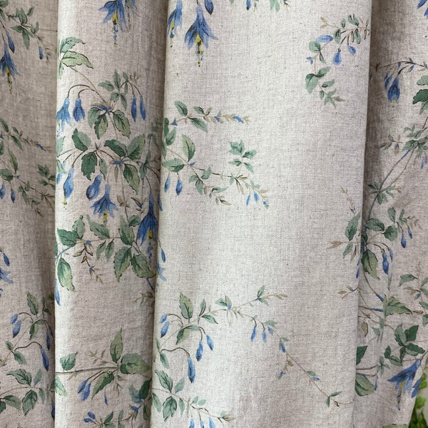 Set of 2 Natural Botanical Linen Curtain Garden Plants Drapes Natural Linen French Country Curtains Custom Linen Drapes Kitchen Cafe Valance