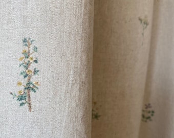 Set of 2 Minimalist Floral Linen Curtains French Country Drapes Softened Linen Retro Boho Curtain Panel Custom Curtains Living Room Drapery