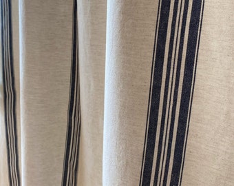 Set von 2 Blauen Streifen Erweichte Leinen Vorhänge Europäische Klassische Leinen Französisch Stil Natürliche Rustikale Getreide Sack Leinen Vorhänge Benutzerdefinierte Fenstervorhänge