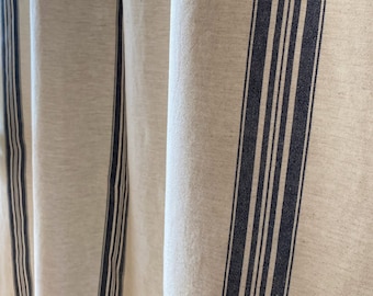 Striped Linen Curtain Panel. Washed Linen Curtain With