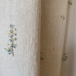 Set of 2 Minimalist Floral Linen Curtains French Country Drapes Softened Linen Retro Boho Curtain Panel Custom Curtains Living Room Drapery