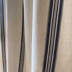 Set of 2 Blue Stripe Softened Linen Curtains European Classic Linen French Style Natural Rustic Grain Sack Linen Drapes Custom Window Drapes