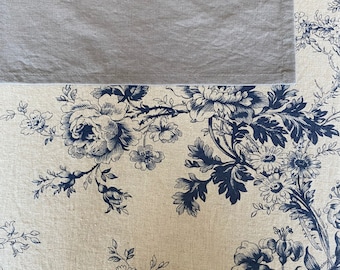 Tablecloth French Country Floral Washed Linen Shabby Chic Floral Pattern Farmhouse Natural Linen Rectangular Rustic Vintage Vibe Table Linen