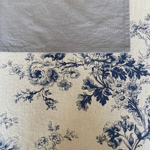 Nappe French Country Floral Washed Linen Shabby Chic Floral Pattern Farmhouse Natural Linen Rectangulaire Rustic vintage Vibe Linge de table