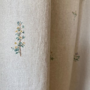 Minimalist Floral Linen Curtains French Country Drapes Softened Retro Boho Curtain Panel Custom Living Room Bedroom Cafe Valances Set of 2