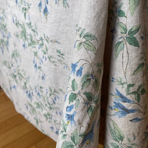 Tablecloth French Country Floral Washed Linen Shabby Chic Floral Pattern Farmhouse Natural Linen Rectangular Rustic Vintage Vibe Table Linen