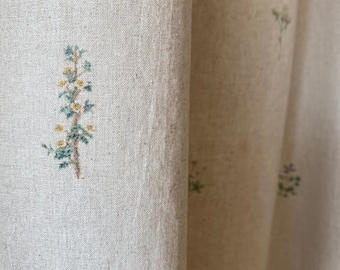 Minimalist Floral Linen Curtains French Country Drapes Softened Retro Boho Curtain Panel Custom Living Room Bedroom Cafe Valances Set of 2