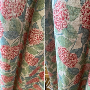 Set of 2 Linen Curtains Hydrangea Floral Linen Drapes Botanical Leaves Curtain Panel French Country Flower Pattern Drapes Living Room Panels