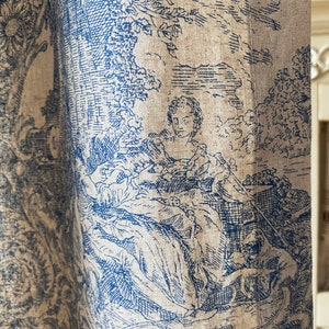 Set of 2 French Beige Blue Toile Linen Curtains Farmhouse Linen Drapes Floral Curtain Panel Long Bay Window Bespoke Living Room Curtains image 5