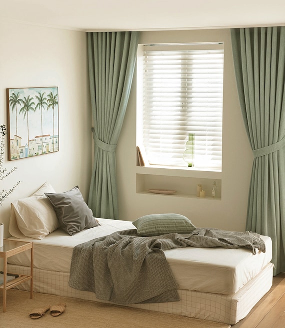 セージグリーンの遮光カーテン：厚手の遮光パネルセット - Etsy 日本