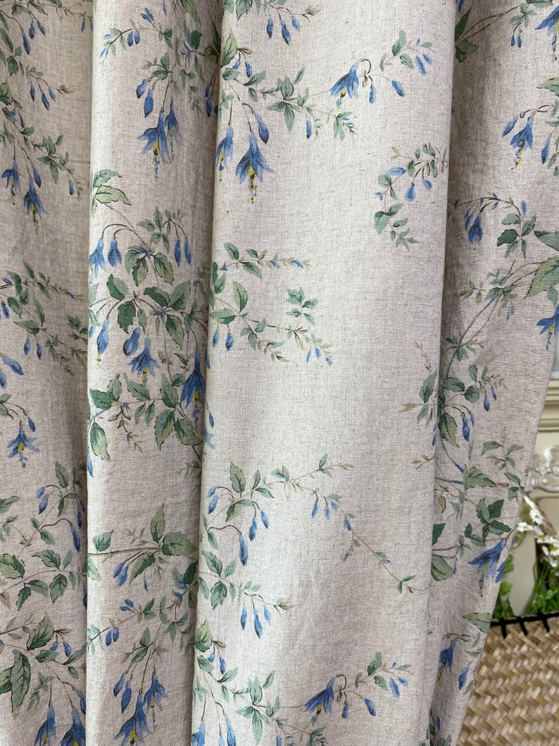 Set of 2 Natural Botanical Linen Curtain Garden Plants Drapes Natural Linen French Country Curtains Custom Linen Drapes Kitchen Cafe Valance image 1