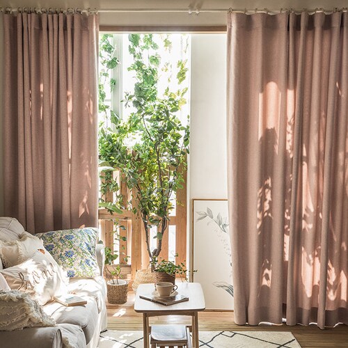 Set of 2 shops Beige-Pink Minimalist Blackout Curtains Linen Blackout Curtains Nursery Bedroom Curtain Panels Insulating Room Darkening Blackout