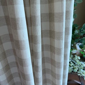 Farmhouse Buffalo Check Curtains Natural Linen Blend Grid Pattern Drapes Modern Country Window Panels Beige and White Gingham Set of 2