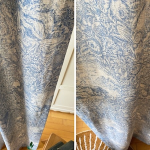 Set of 2 French Beige Blue Toile Linen Curtains Farmhouse Linen Drapes Floral Curtain Panel Long Bay Window Bespoke Living Room Curtains image 4