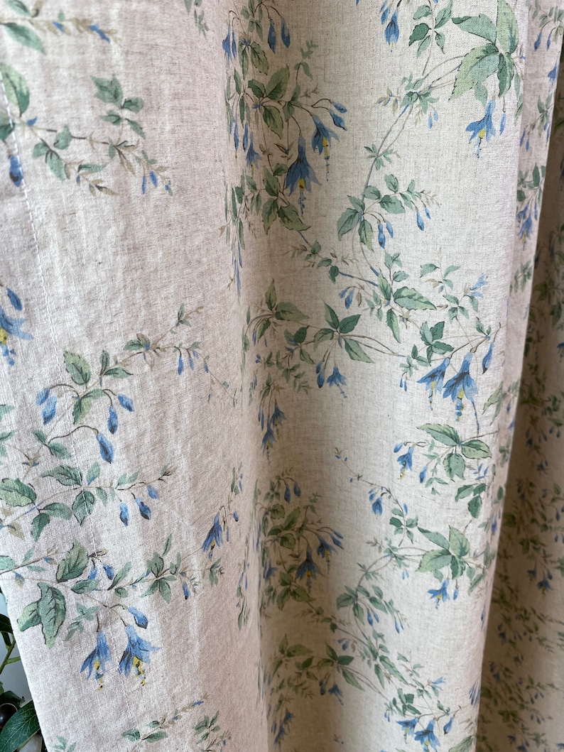 Set of 2 Natural Botanical Linen Curtain Garden Plants Drapes Natural Linen French Country Curtains Custom Linen Drapes Kitchen Cafe Valance image 5