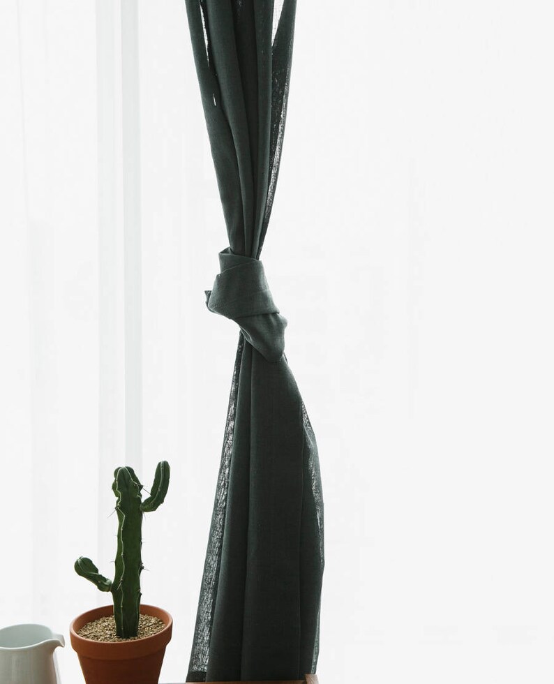 Greenblack Linen Look Sheer Curtains Voile Drapery Curtains Etsy