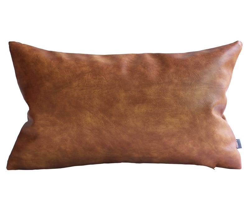 Cognac Brown Faux Leather Throw Pillow Cover Tan Pillow Cover Etsy