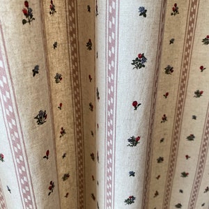 Linen Floral Curtains Dusty Pink Striped Modern Vintage Vibe Drapes Natural Shabby Chic Cottage House Bedroom Kids Room Window Panels