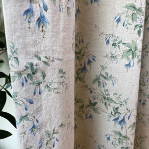 Set of 2 Natural Botanical Linen Curtain Garden Plants Drapes Natural Linen French Country Curtains Custom Linen Drapes Kitchen Cafe Valance image 7