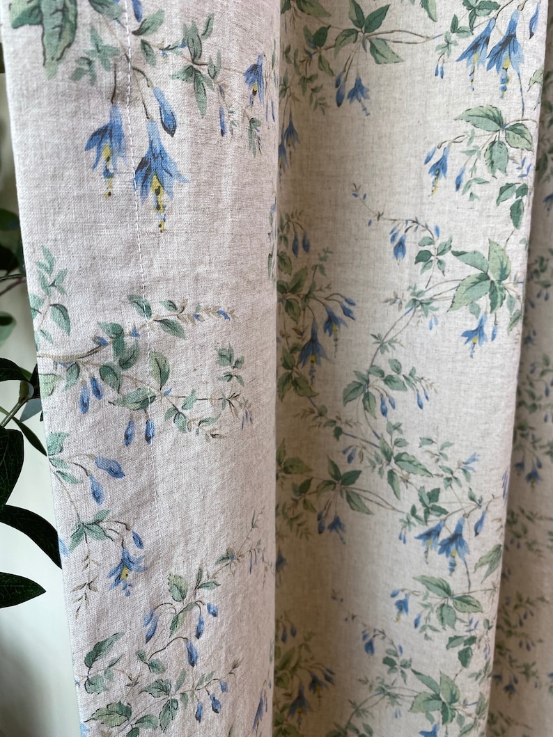 Set of 2 Natural Botanical Linen Curtain Garden Plants Drapes Natural Linen French Country Curtains Custom Linen Drapes Kitchen Cafe Valance image 7