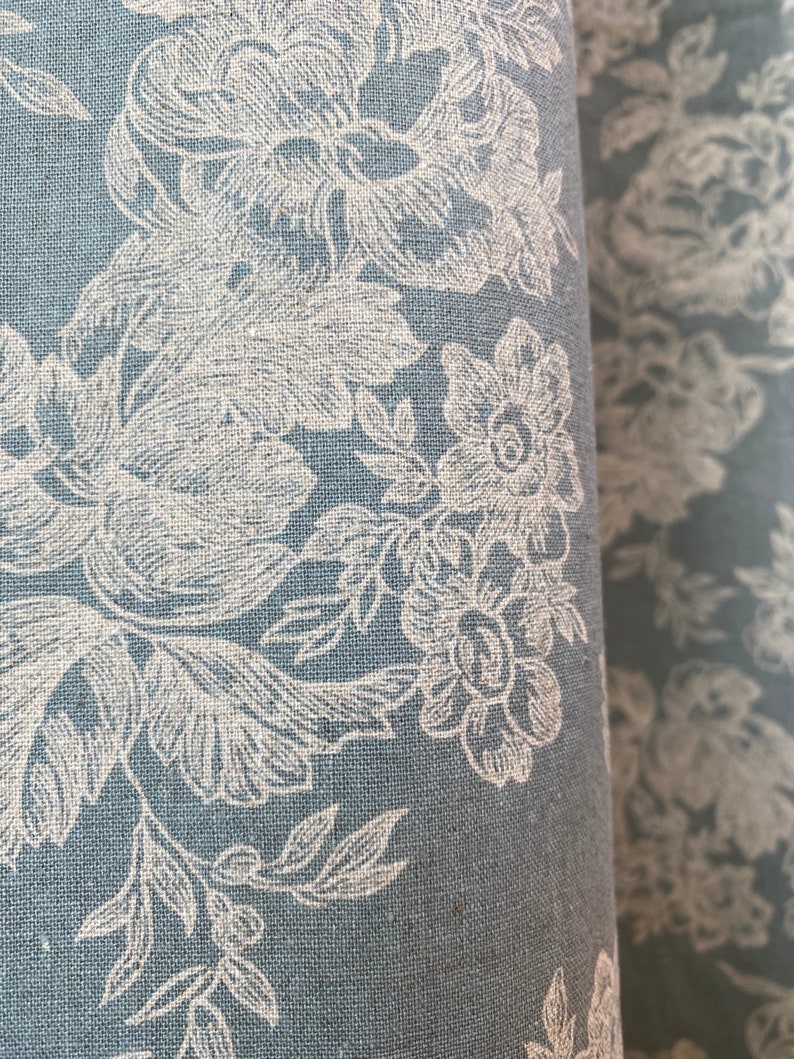 Set of 2 Dusty Blue Farmhouse Linen Curtains Botanical Wildflower Curtain Panel French Country Flower Pattern Drapes Kitchen Cafe Valance image 7