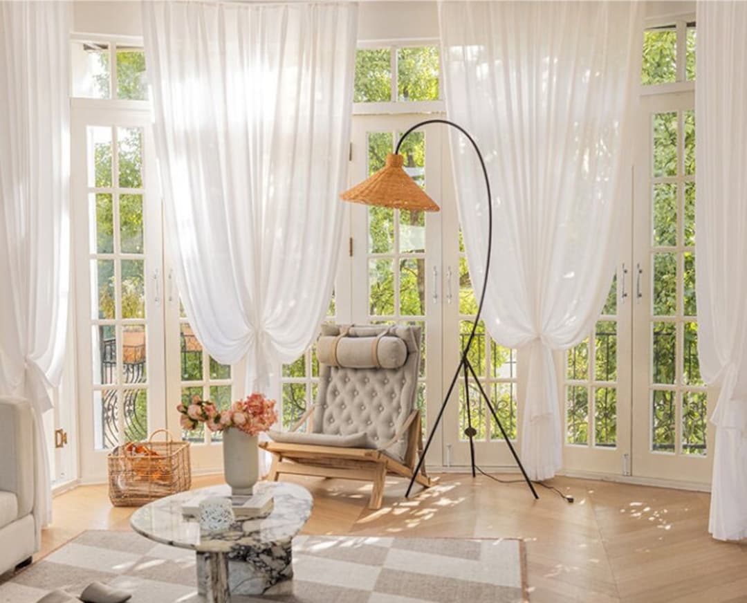 Pair of Pleated White Linen Look Curtains Voile Drapery Pleated Window Sheers White Sheer Curtains Drapery Panel Bedroom Curtains Custom Etsy