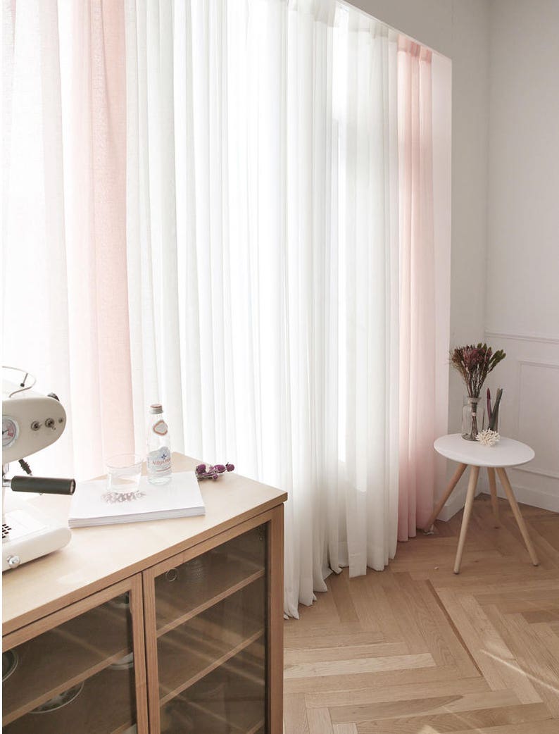 Light Pink Linen Look Sheer Curtains Voile Drapery Curtains Etsy UK