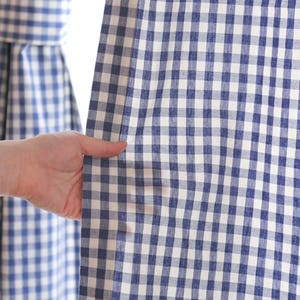 Linen Gingham Curtains Navy Farmhouse Buffalo Checkered Blue Plaid Window Drapes Cotton Cafe Valances Check Cottage Kids Room Panel Set of 2