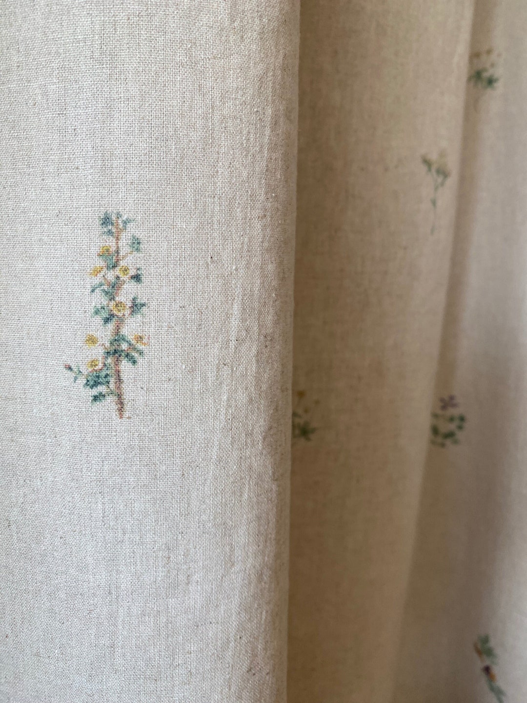 Set of 2 Minimalist Floral Linen Curtains French Country Drapes