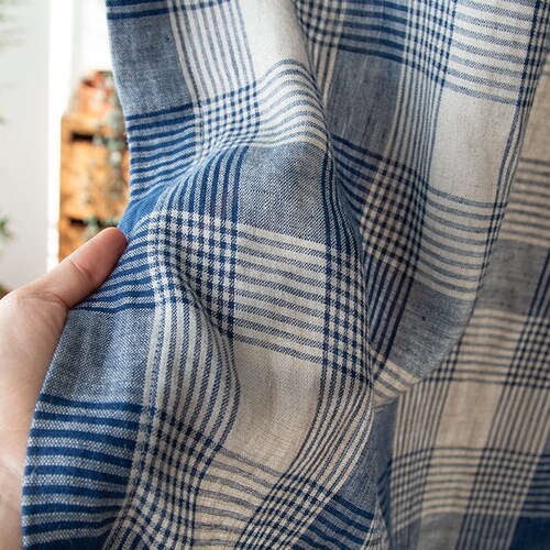 Set of 2 Blue Gingham Curtains Farmhouse Buffalo Check Plaid Etsy