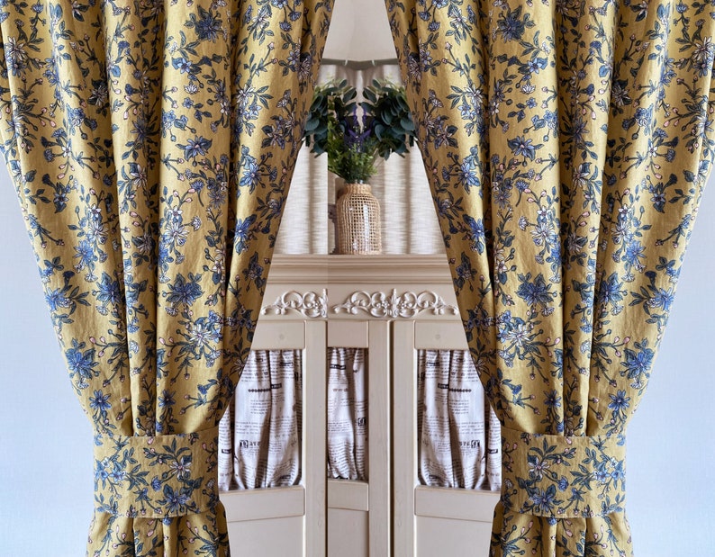 Set of 2 Mustard Yellow Linen Curtains Farmhouse Linen Drapes Etsy