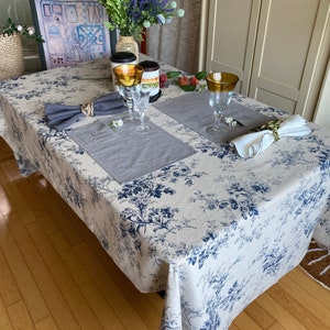 Tablecloth French Country Floral Washed Linen Shabby Chic Floral ...